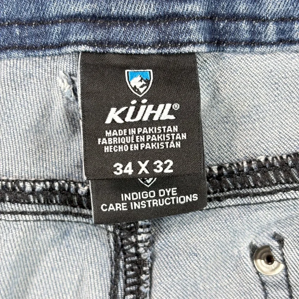 KUHL Kanvus Jean Mens 34x32 Hiking Outdoor Light Indigo Blue Straight Leg Denim